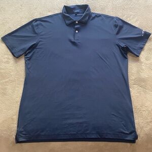 Peter Millar Crown Crafted Polo Shirt L Navy Golf Performance Mill Bridge Logo
